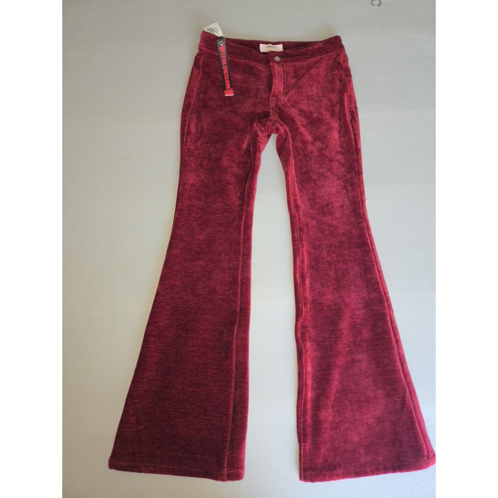 NWT Rock & Roll Denim Girls Flare Velvet Corduroy Pants Red Size 14 Stretch